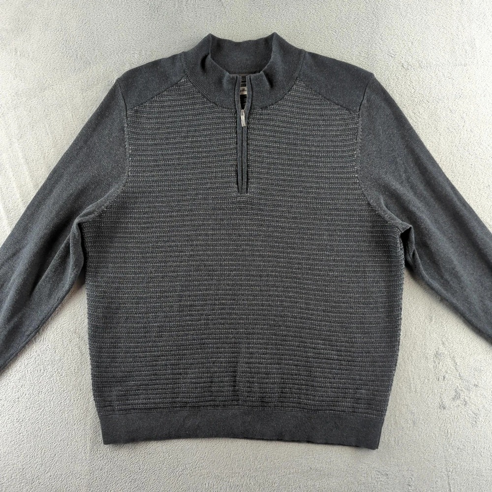 Tommy Bahama Sweater Mens 2XL Gray Half Zip Mock Neck Textured Knit‎ Pullover